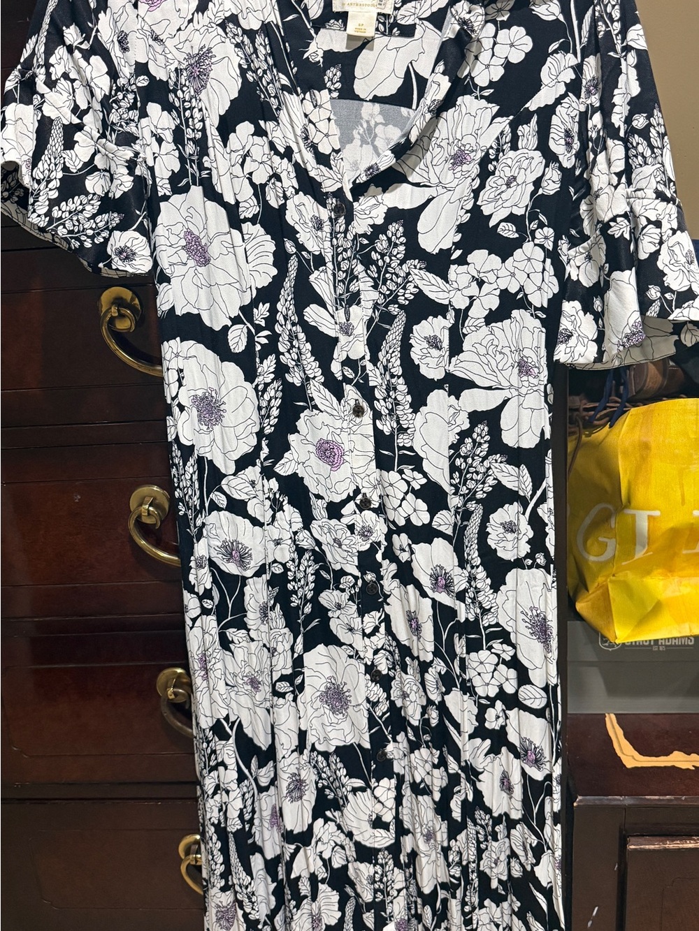 Maeve Black Floral Button-Front Maxi Dress